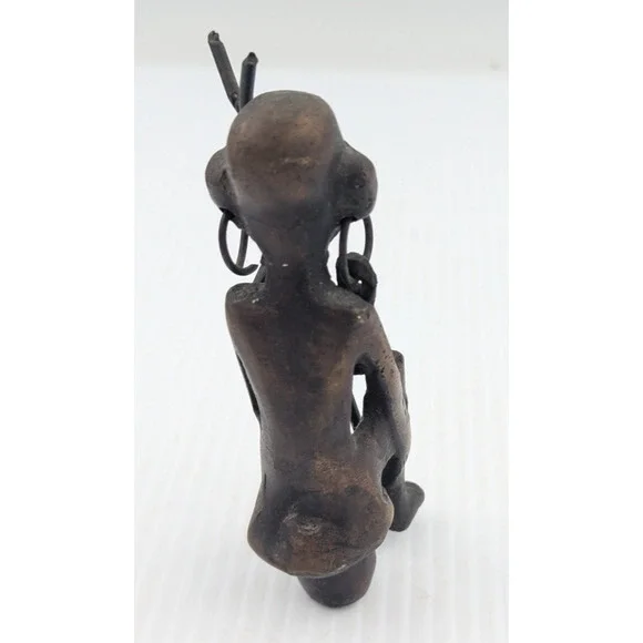 Small Bronze Figure with Earring Walking Stick 4.25" Dogon Ashanti ?